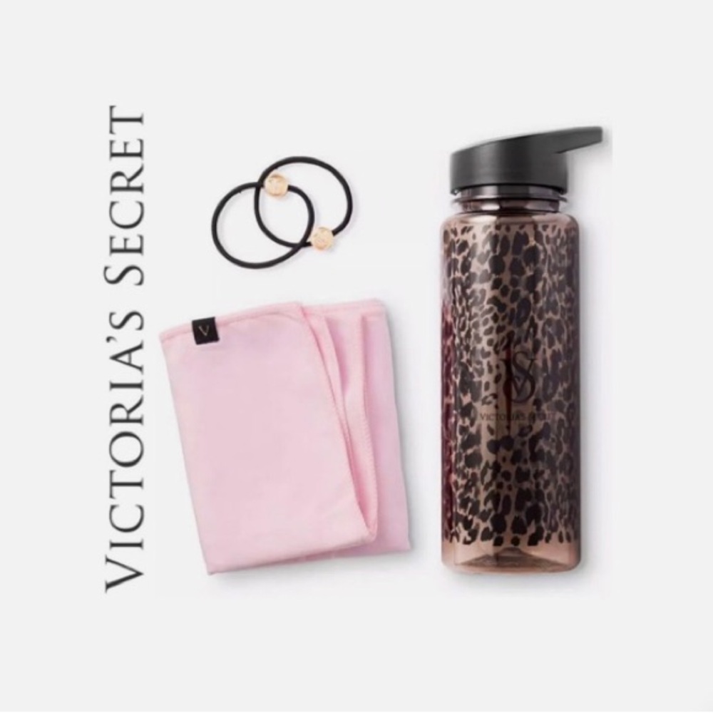 3x Victoria's Secret Leopard Print Bottles with Pink Towel Sets
